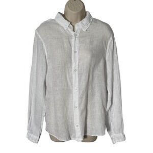 Puro Lino Womens Linen Button Down Long Sleeve Shirt White Sz M